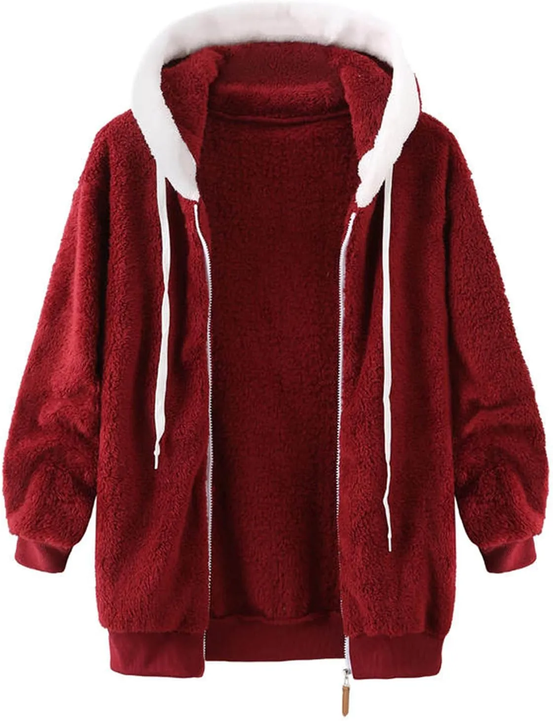 Casual Full Zip Sherpa Hoodies for Women Fleece Warm Soft Oversized Sweatshirts Drawstring Long Sleeve Winter Jackets