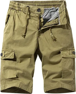 Casual Shorts for Men Summer Ultimate Comfort Linen Shorts Classic Fit Drawstring Elastic Waist Cargo Shorts Work