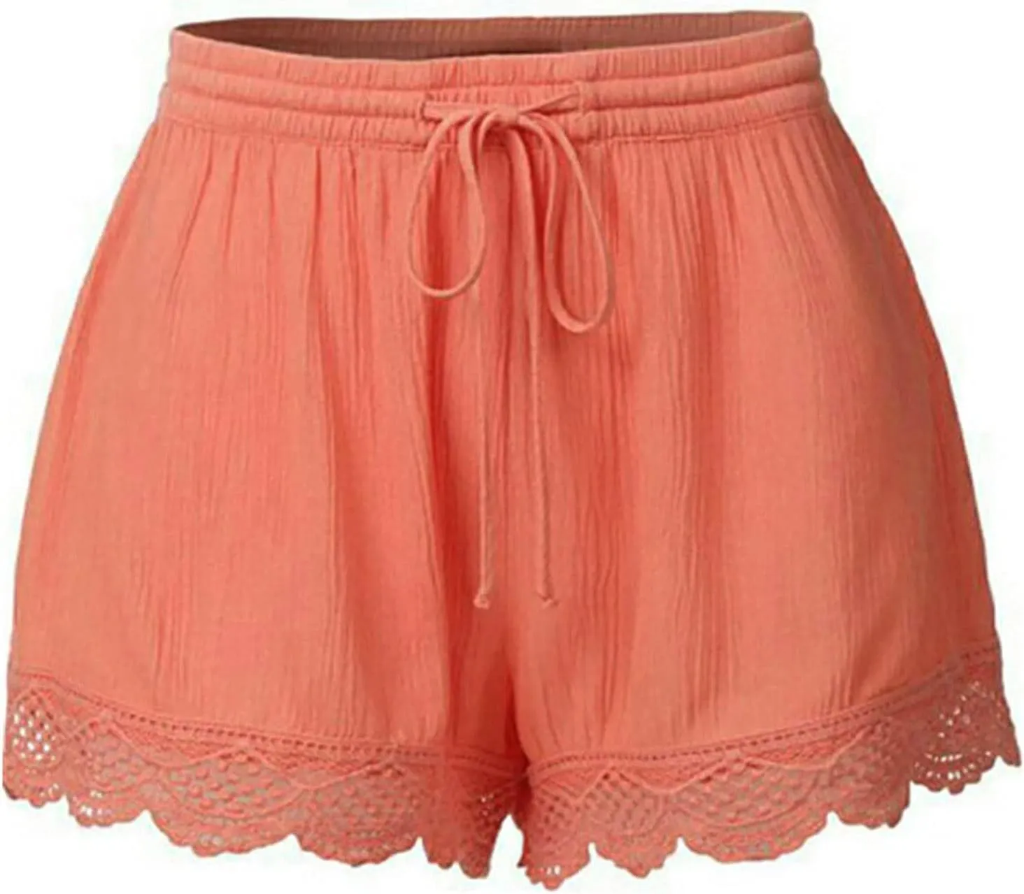 Casual Summer Lace Trim Shorts for Women Drawstring Elastic Waist Yoga Lounge Short Pants Solid Loose Comfy Pajama Bottoms