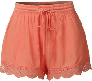 Casual Summer Lace Trim Shorts for Women Drawstring Elastic Waist Yoga Lounge Short Pants Solid Loose Comfy Pajama Bottoms