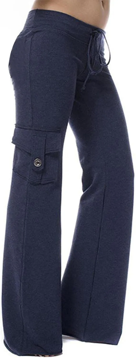 Ceboyel Womens Wide Leg Cargo Pants High Waist Pockets Jogger Pants Drawstring Relaxed Fit Cargo Pants Ladies Lounge Pants
