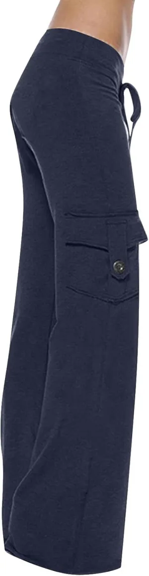Ceboyel Womens Wide Leg Cargo Pants High Waist Pockets Jogger Pants Drawstring Relaxed Fit Cargo Pants Ladies Lounge Pants