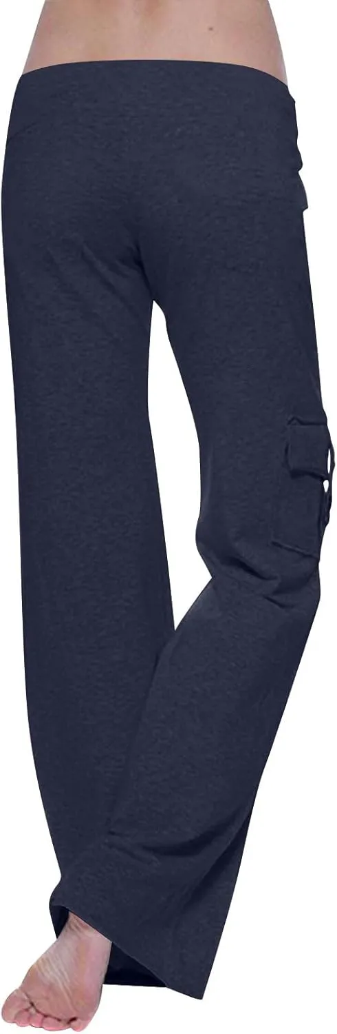 Ceboyel Womens Wide Leg Cargo Pants High Waist Pockets Jogger Pants Drawstring Relaxed Fit Cargo Pants Ladies Lounge Pants