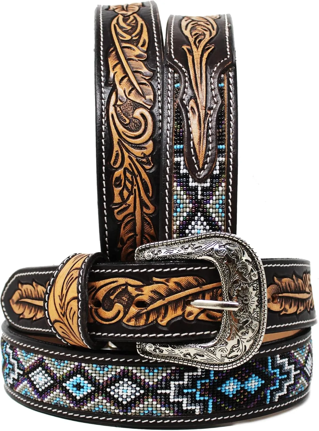 CHALLENGER 37-38 Western Rodeo Heavy Duty Beaded Full-Grain Leather Belt US Leather 26RT15