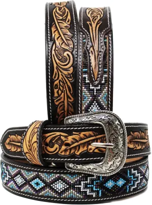 CHALLENGER 37-38 Western Rodeo Heavy Duty Beaded Full-Grain Leather Belt US Leather 26RT15