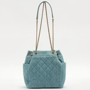 Chanel Matelasse Light Blue Denim Drawstring Bag