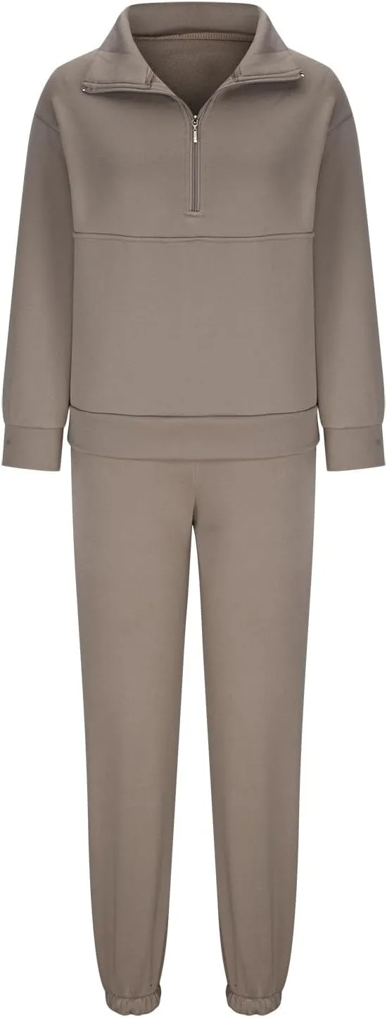 Charella Two Piece Sweatsuit Outfits for Women's Solid Pullover Hoodies Drawstring Cinch Bottom Trousers Sets With Pocket