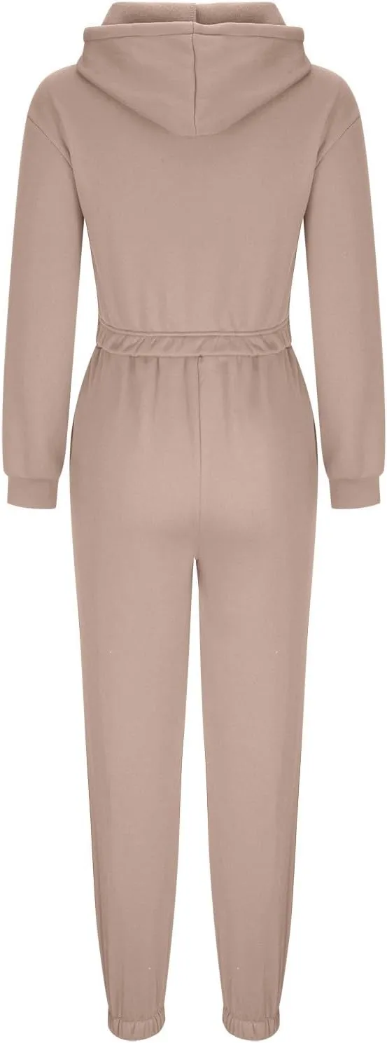 Charella Two Piece Sweatsuit Outfits for Women's Solid Pullover Hoodies Drawstring Cinch Bottom Trousers Sets With Pocket