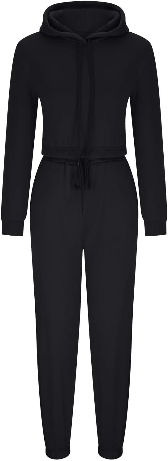 Charella Two Piece Sweatsuit Outfits for Women's Solid Pullover Hoodies Drawstring Cinch Bottom Trousers Sets With Pocket