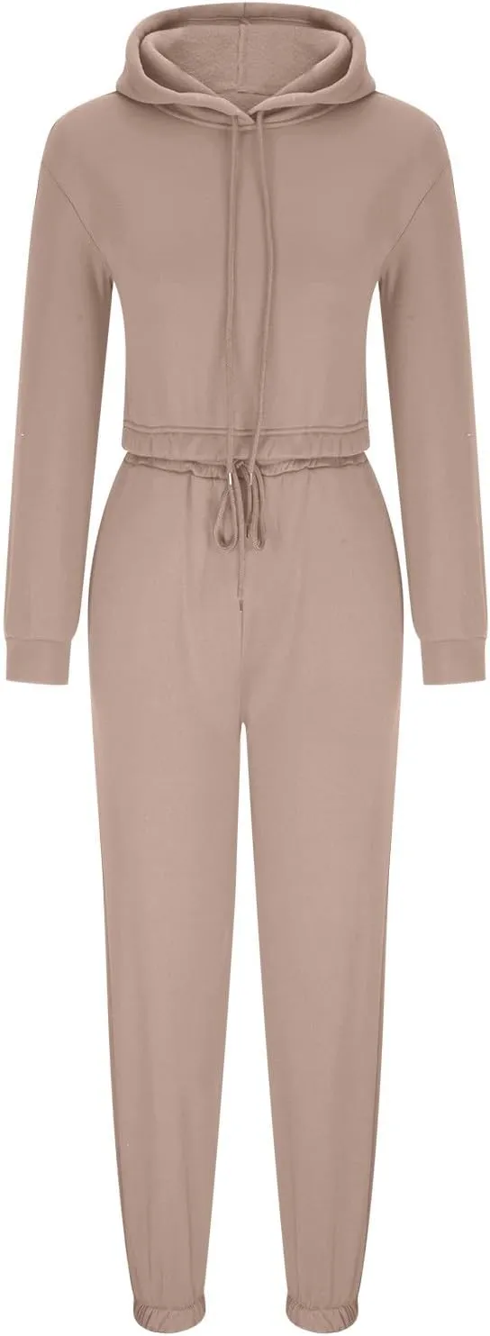 Charella Two Piece Sweatsuit Outfits for Women's Solid Pullover Hoodies Drawstring Cinch Bottom Trousers Sets With Pocket