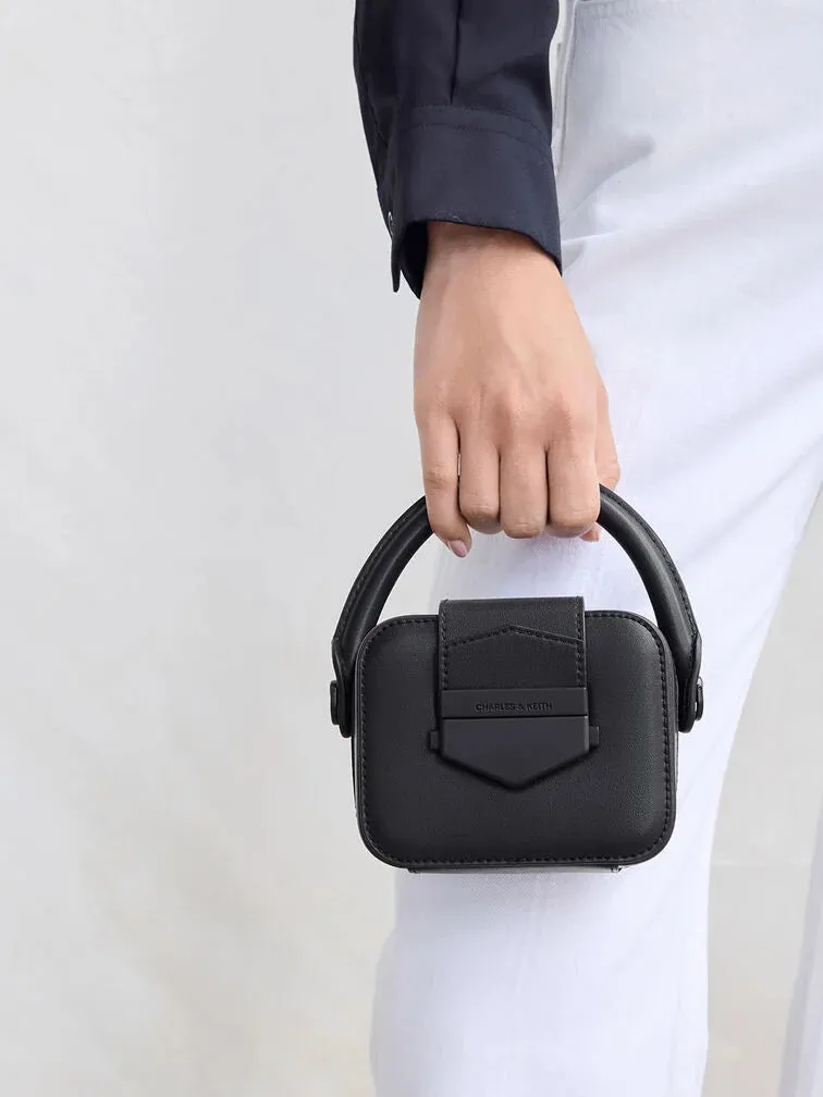 Charles & Keith Mini Vertigo Boxy Top Handle Bag - Jet Black