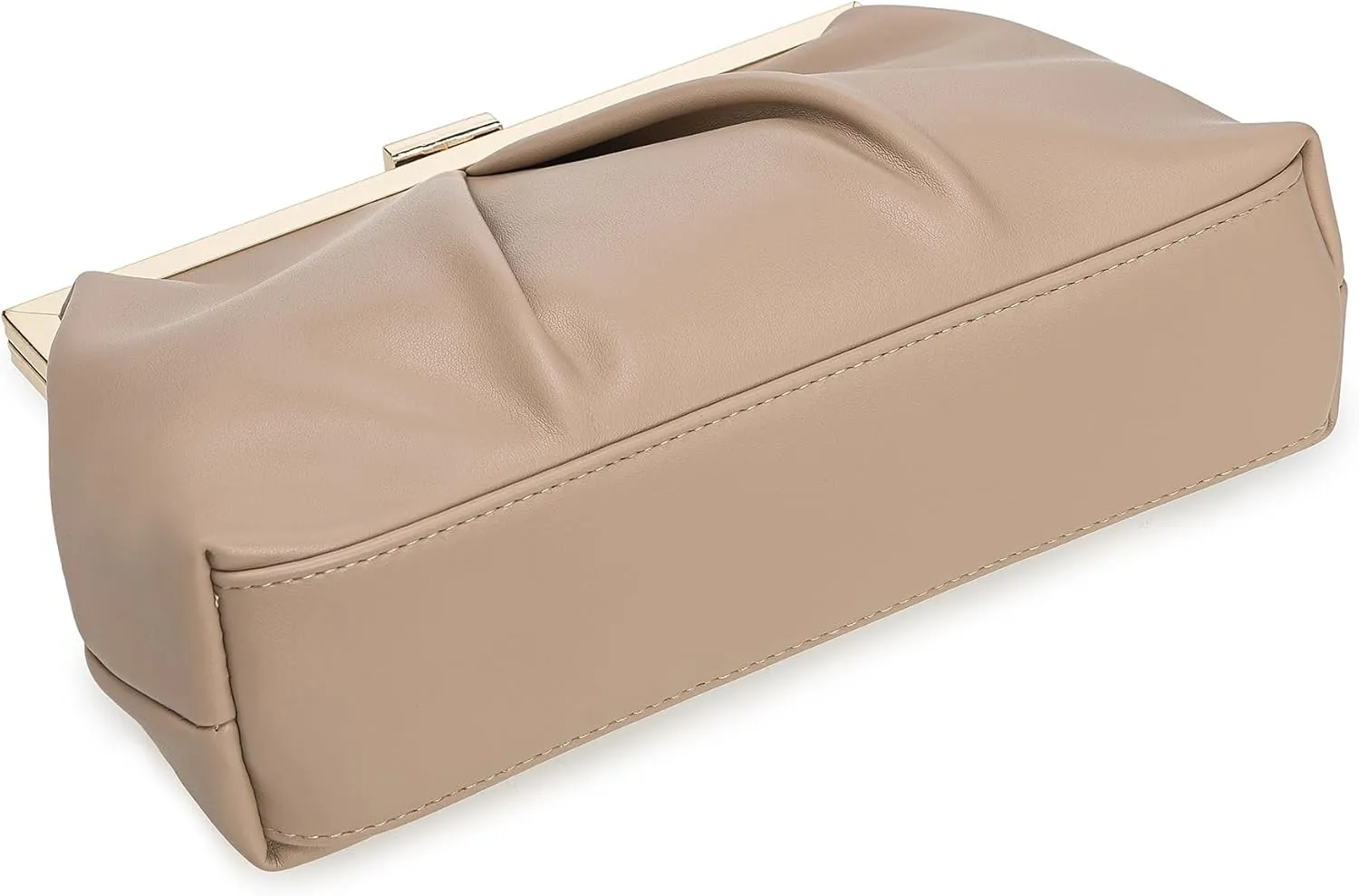 CHARMING TAILOR Faux Leather Clutch Purse Ruched PU Metal Frame Formal Evening Bag with Pearl Starp