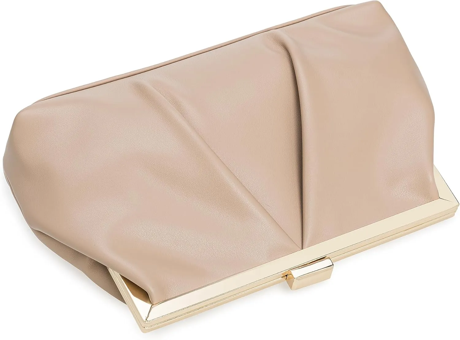 CHARMING TAILOR Faux Leather Clutch Purse Ruched PU Metal Frame Formal Evening Bag with Pearl Starp
