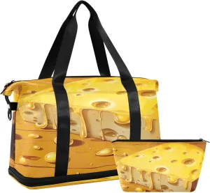 Cheese Pattern Gym Bag - Weekender Overnight Bags for Women Men, Sport Travel Duffel Bag with Wet Pocket & Shoe Compartment