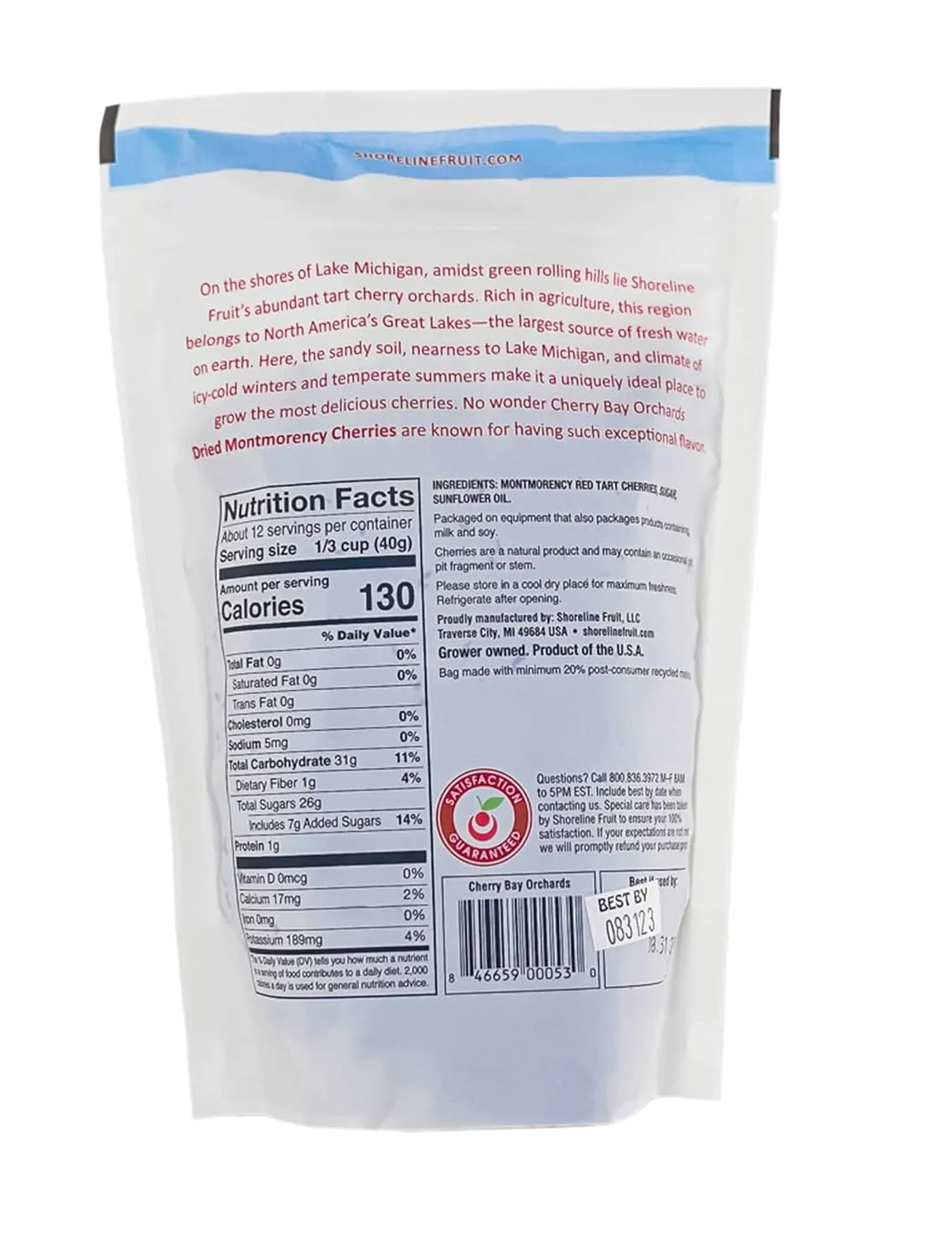 Cherry Bay Orchards - Dried Montmorency Tart Cherries - Pack of Two 16 oz Bags (32oz Total) - 100% Domestic, Natural, Kosher Certified, Gluten-Free, and GMO Free - Packed in a Resealable Pouch