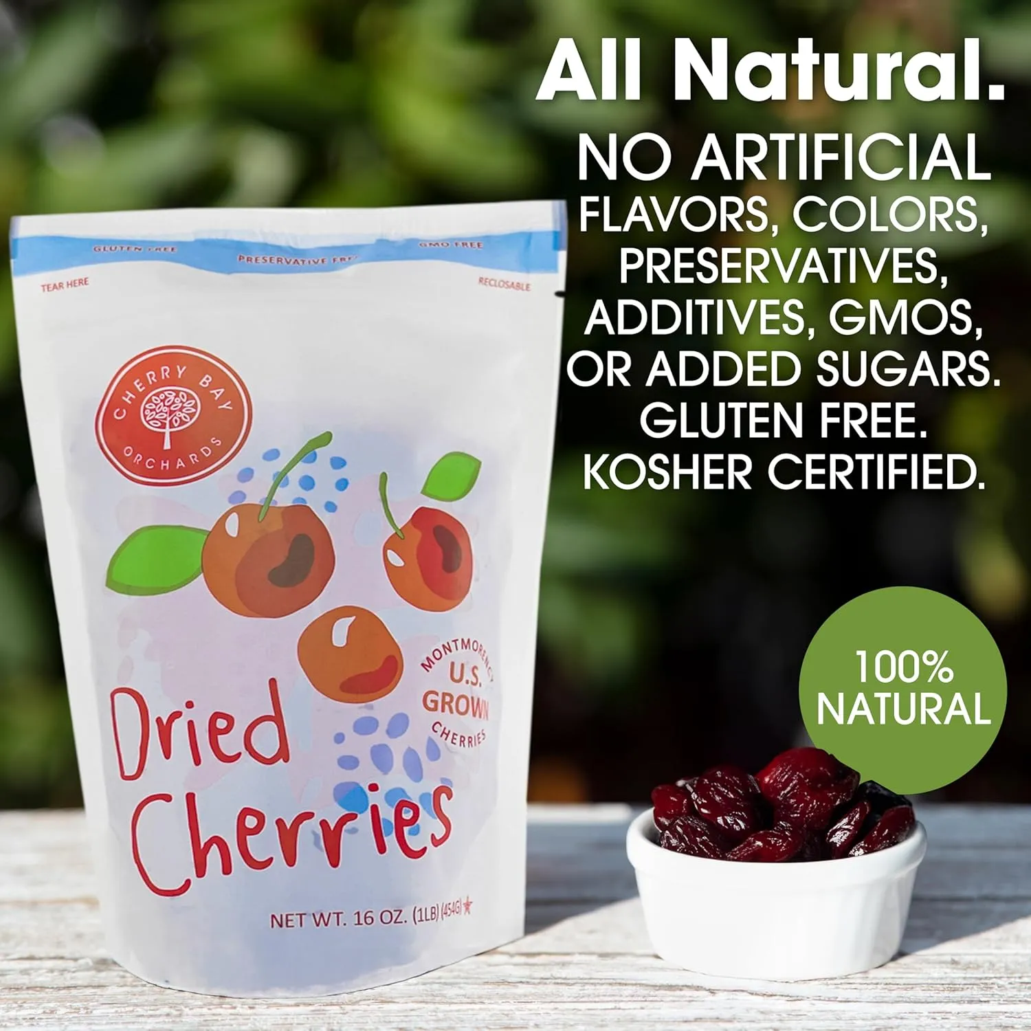 Cherry Bay Orchards - Dried Montmorency Tart Cherries - Pack of Two 16 oz Bags (32oz Total) - 100% Domestic, Natural, Kosher Certified, Gluten-Free, and GMO Free - Packed in a Resealable Pouch
