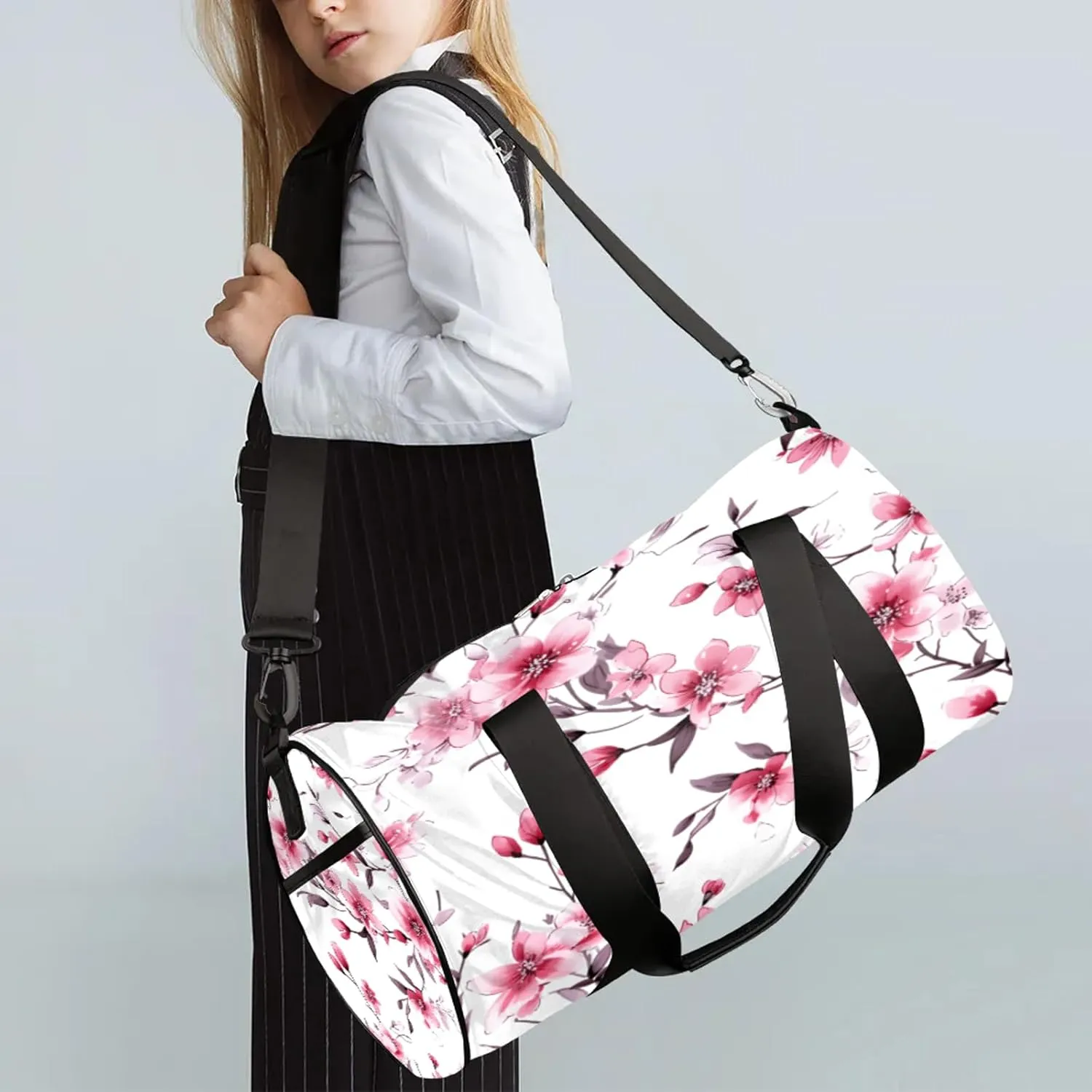 Cherry Blossom Flowers Pattern Sports Gym Bag for Men Women Lightweight Travel Duffle Bag with Shoulder Strap Waterproof Carry On Weekender Overnight Bag for Travel Sports Gym
