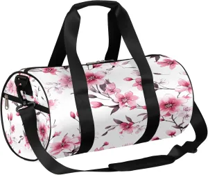 Cherry Blossom Flowers Pattern Sports Gym Bag for Men Women Lightweight Travel Duffle Bag with Shoulder Strap Waterproof Carry On Weekender Overnight Bag for Travel Sports Gym