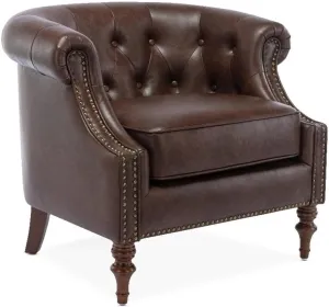 Chesterfield Brown Faux Leather Button Tufted Traditional Style Accent Chair