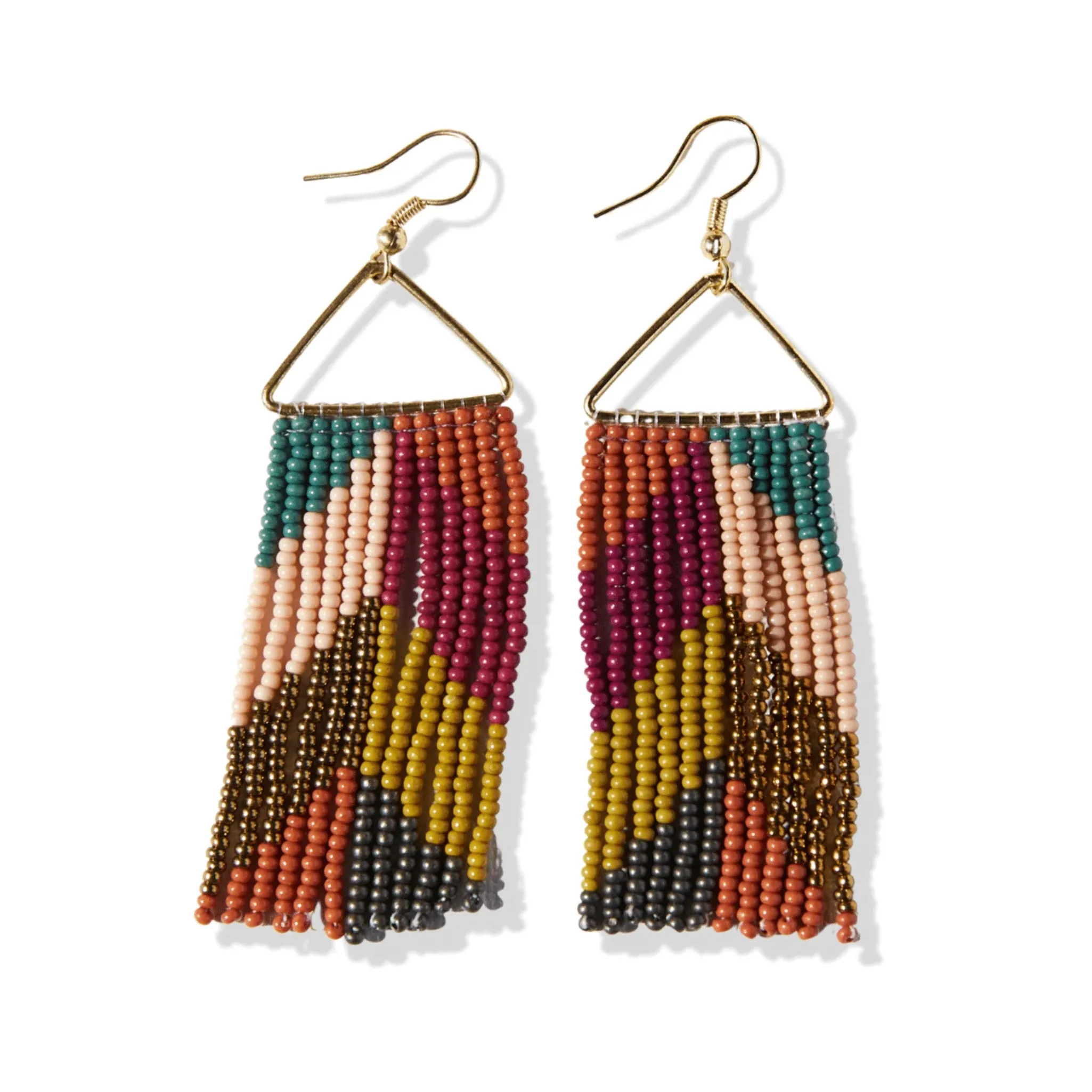 Chevron Beaded Fringe Earrings