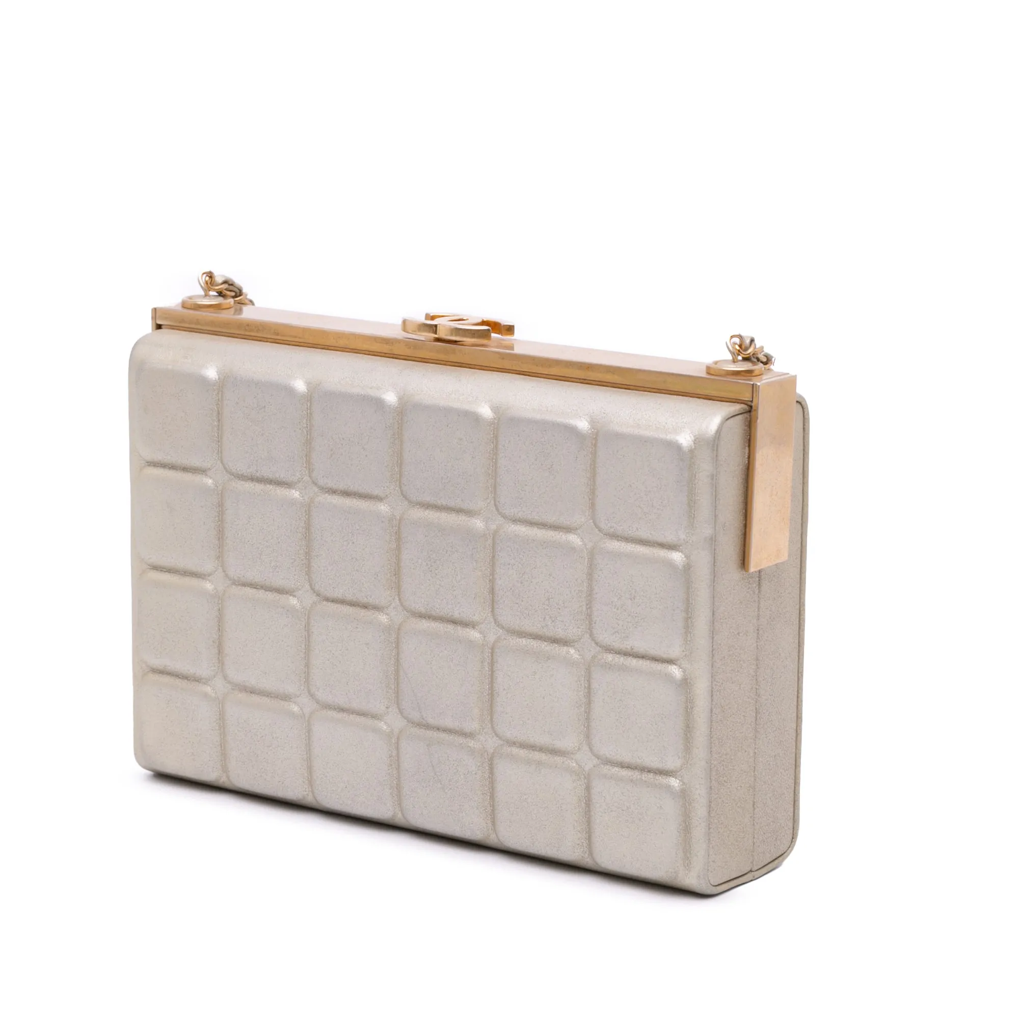 Chocolate Bar Metallic Lambskin Frame Clutch with Chain