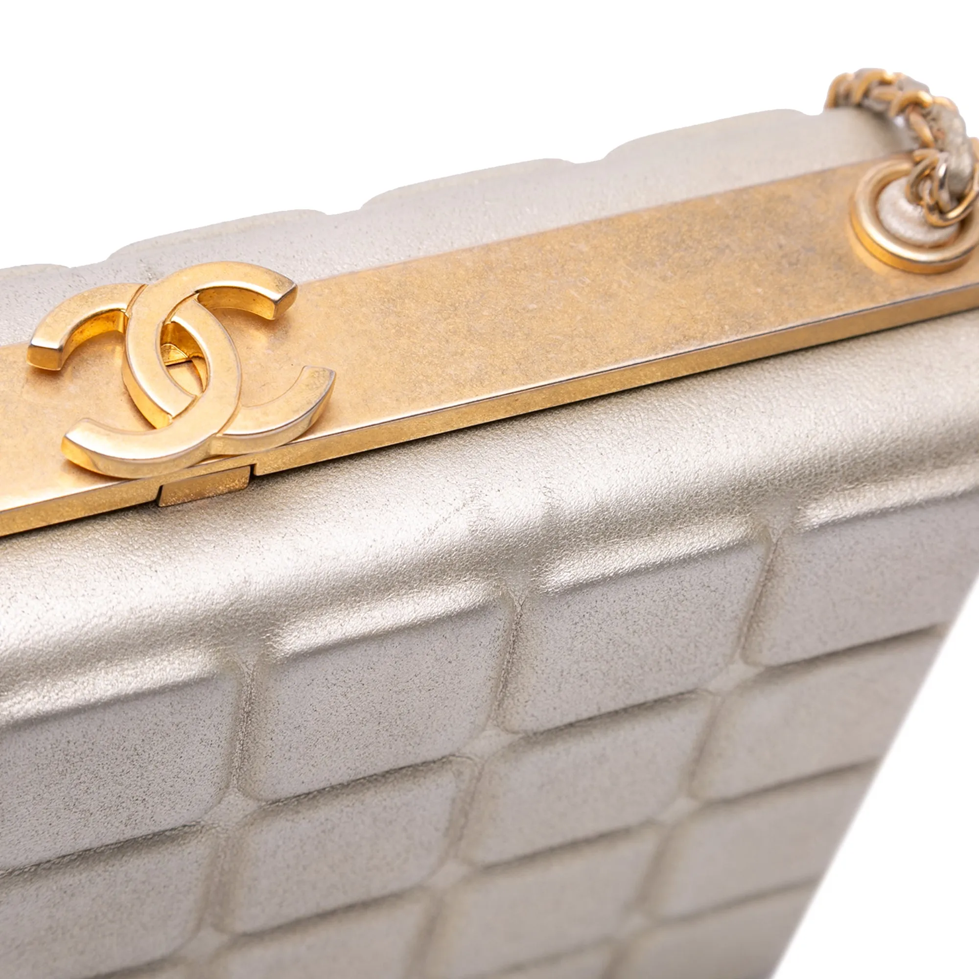 Chocolate Bar Metallic Lambskin Frame Clutch with Chain