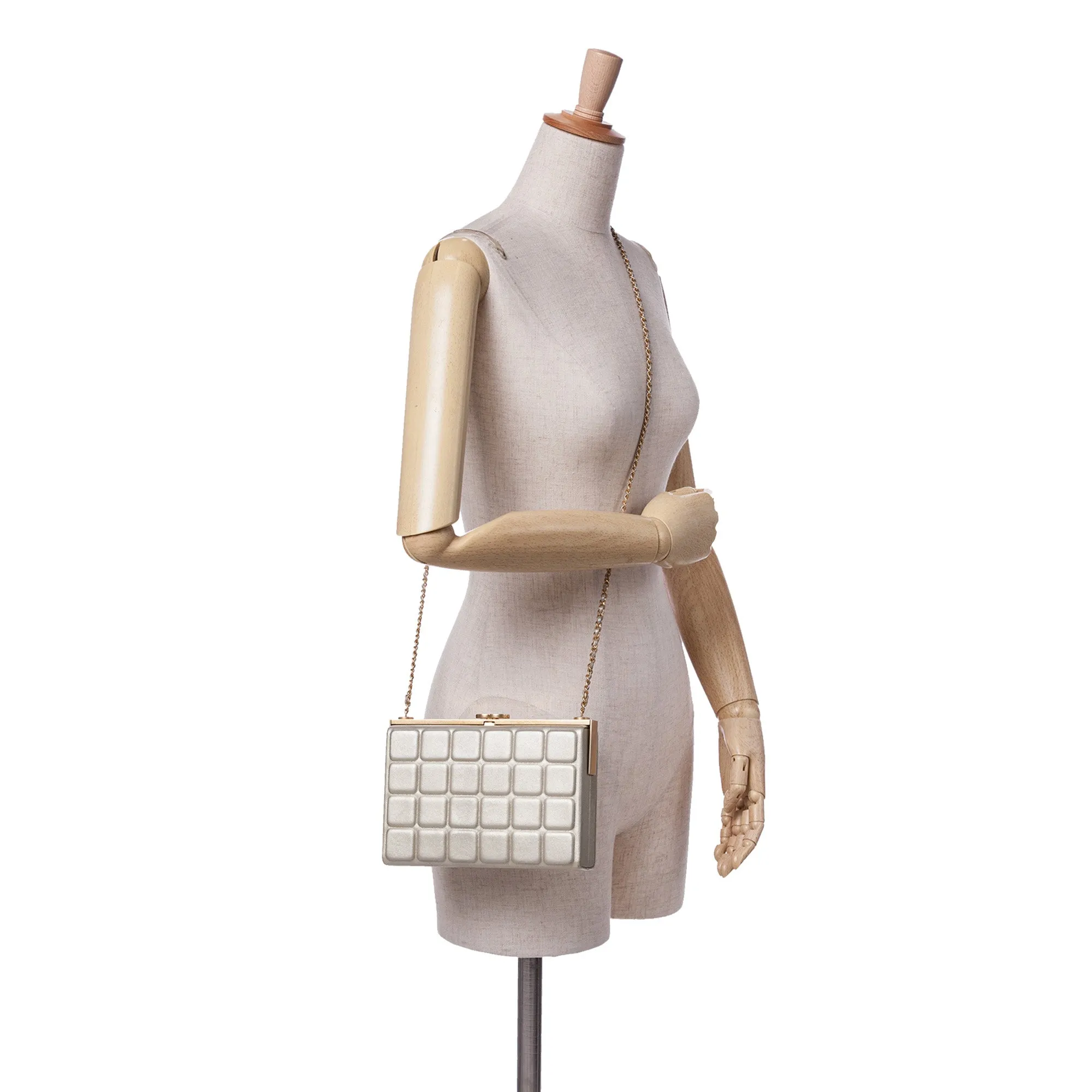 Chocolate Bar Metallic Lambskin Frame Clutch with Chain