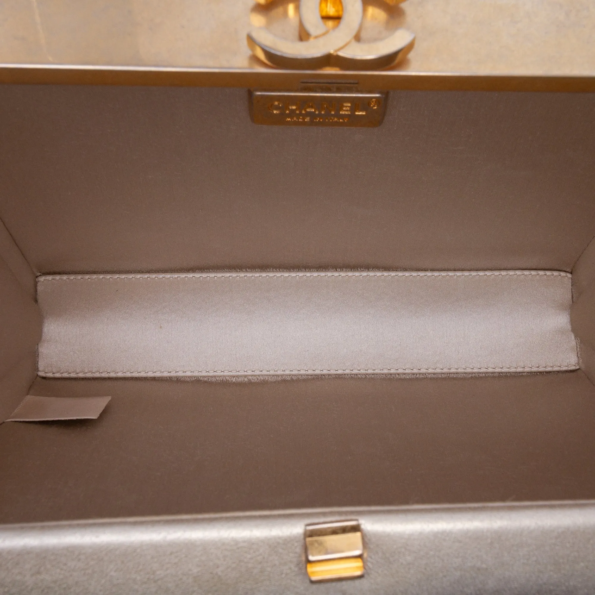 Chocolate Bar Metallic Lambskin Frame Clutch with Chain