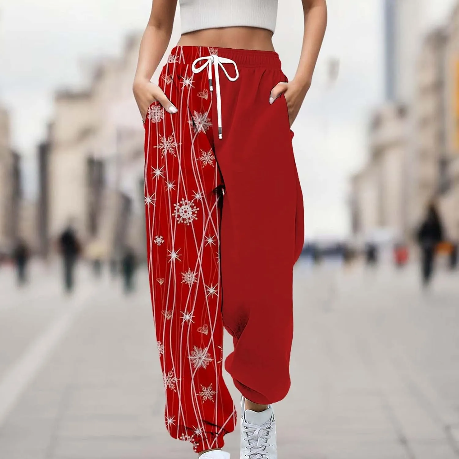 Christmas Sweatpants for Women 2024 High Waist Joggers Drawstring Elastic Fashion Pajamas Pants WOM