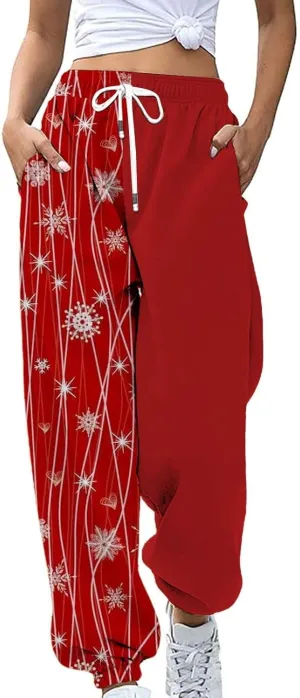 Christmas Sweatpants for Women 2024 High Waist Joggers Drawstring Elastic Fashion Pajamas Pants WOM