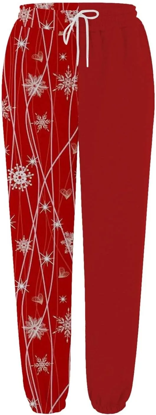 Christmas Sweatpants for Women 2024 High Waist Joggers Drawstring Elastic Fashion Pajamas Pants WOM