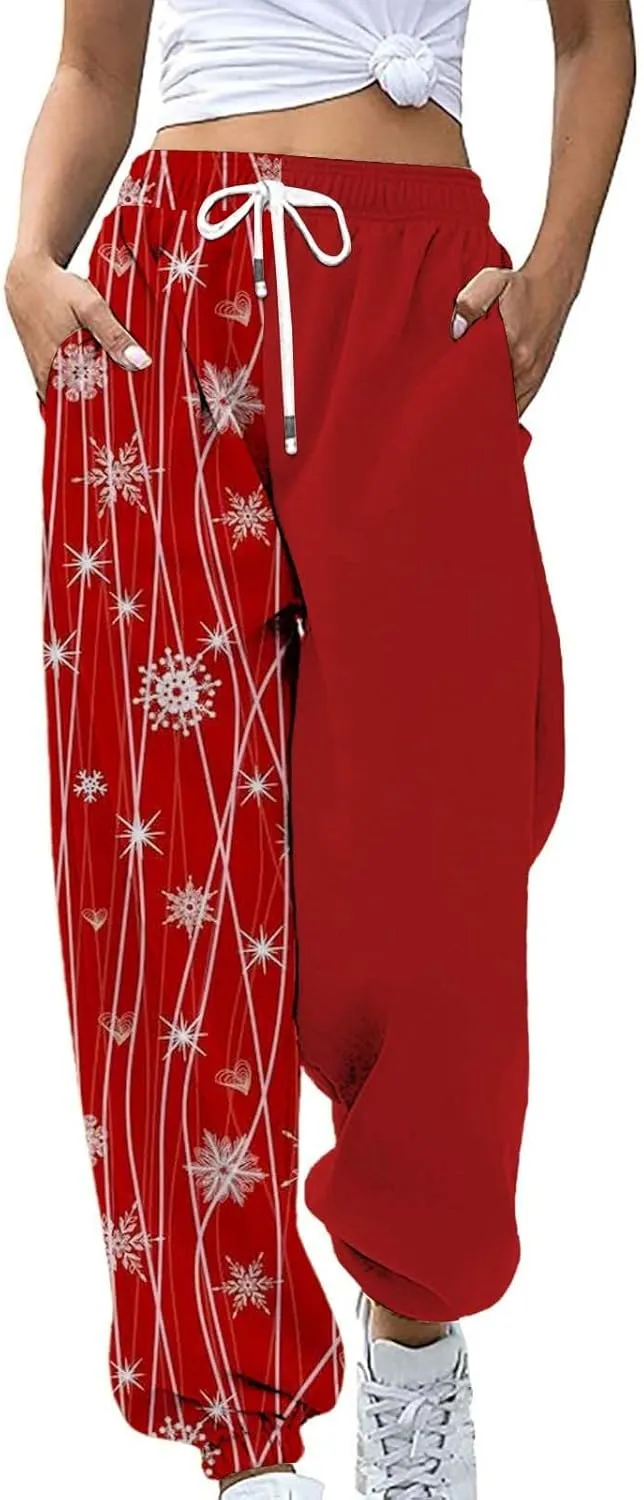 Christmas Sweatpants for Women 2024 High Waist Joggers Drawstring Elastic Fashion Pajamas Pants WOM
