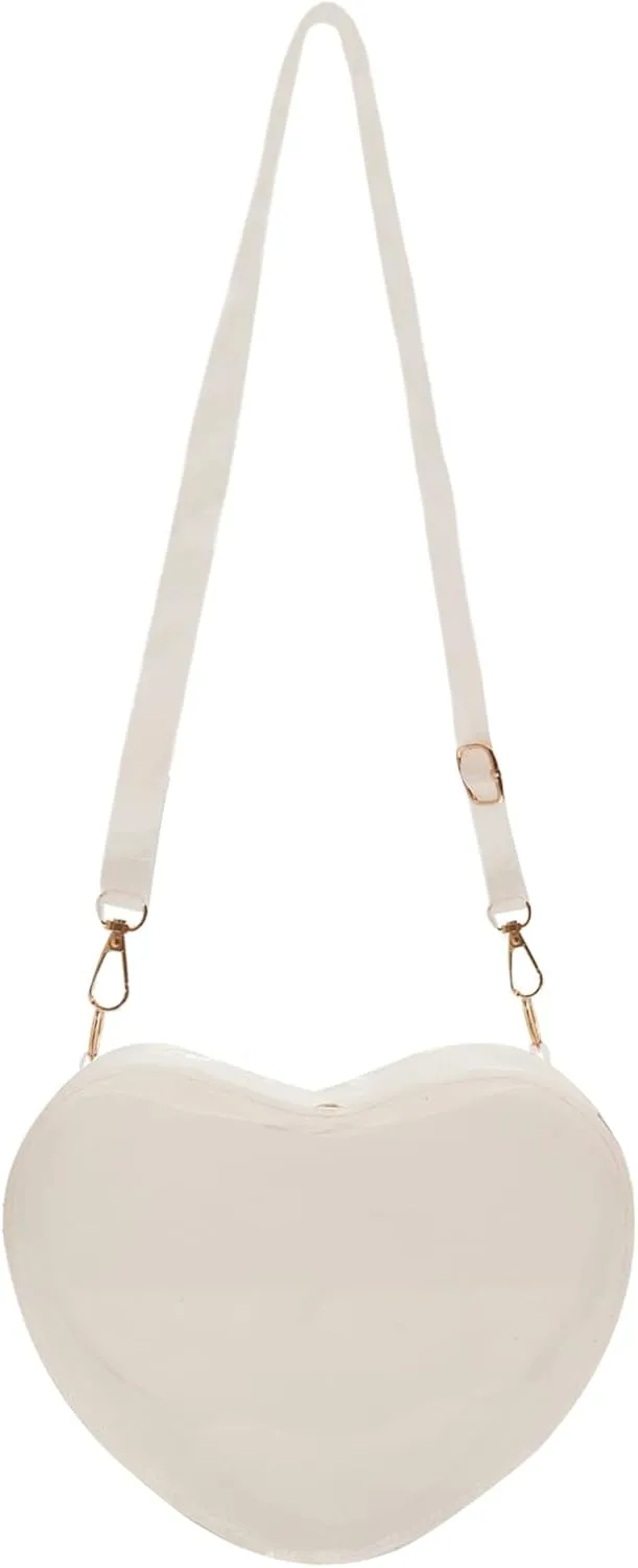Clear Crossbody Purse Bag Transparent Heart-Shaped Shoulder Clutch Bag for Women Girls