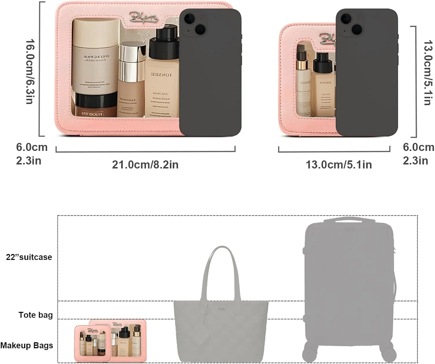 Clear Makeup Bag Cosmetic Case: Small Make up Bags for Purse - TSA approved Toiletry Bag for Women - Waterproof Travel Pouch with Zipper - Cute Makeup Organizer Skincare Bag for Car (Standard, Pink)