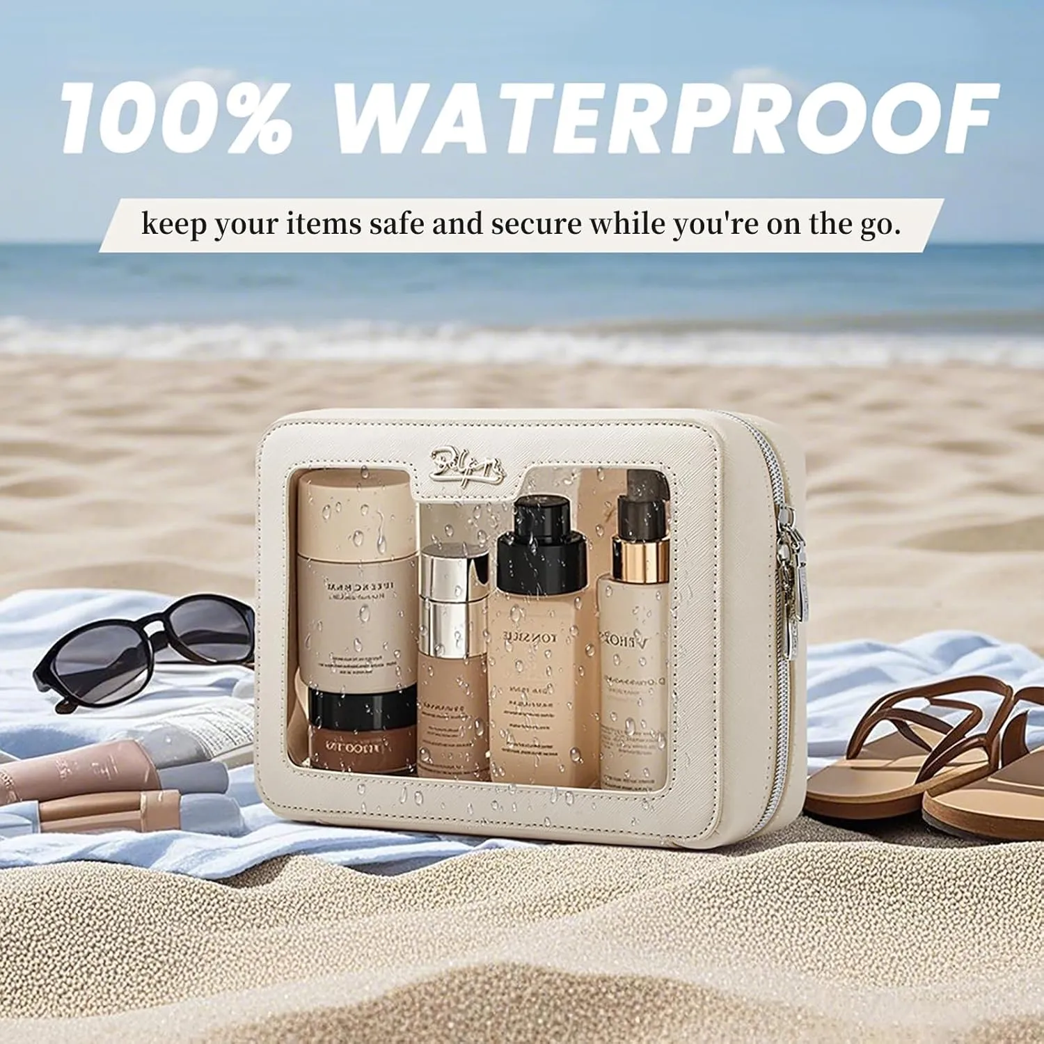 Clear Makeup Bag Cosmetic Case: Small Make up Bags for Purse - TSA approved Toiletry Bag for Women - Waterproof Travel Pouch with Zipper - Cute Makeup Organizer Skincare Bag for Car (Standard, White)