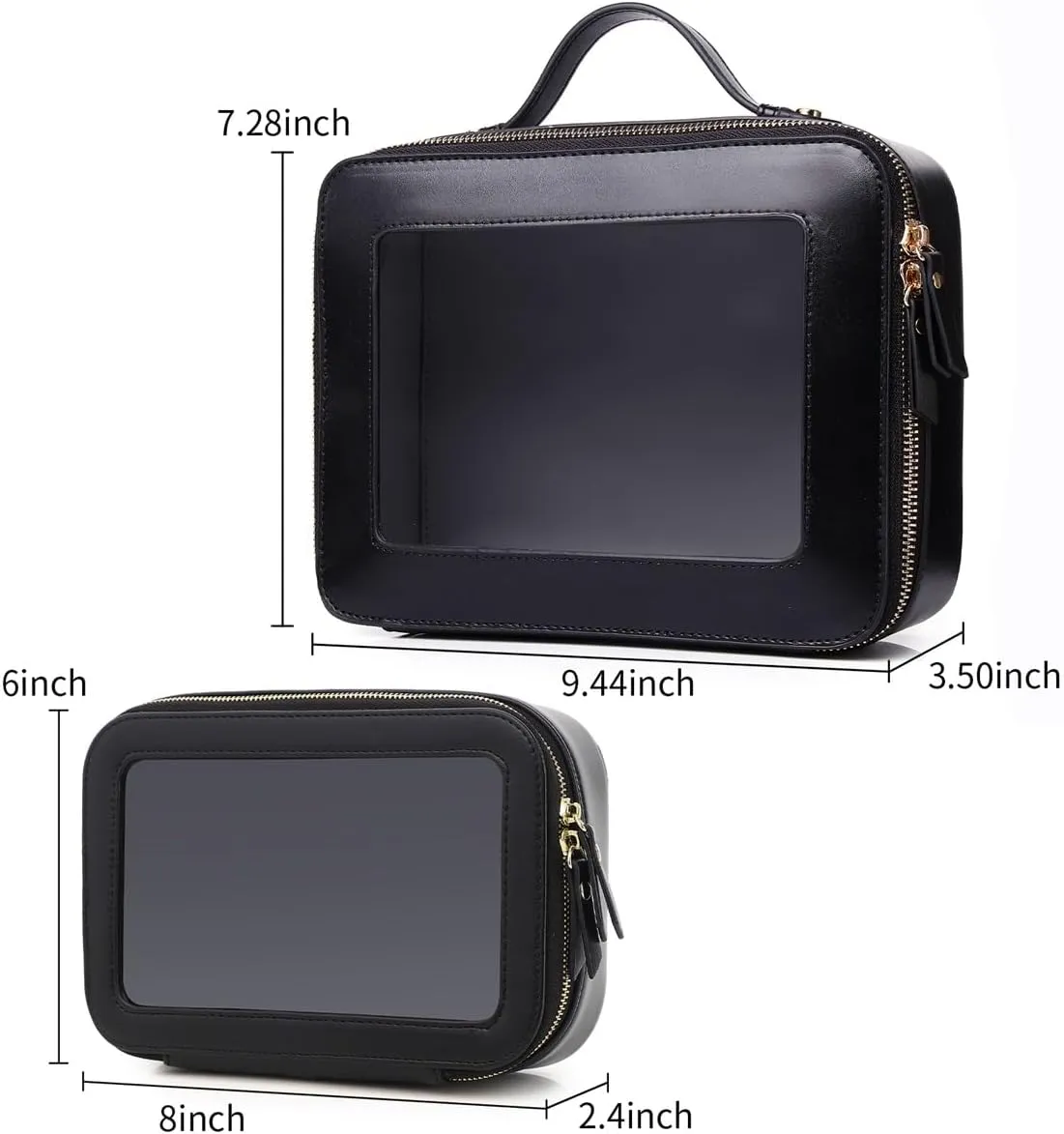 Clear Makeup Bag for Women Waterproof Travel Cosmetics and Toiletries Case Portable Makeup Oaganizer Bag Clear Car Bag with Zipper (Black, M L-1)