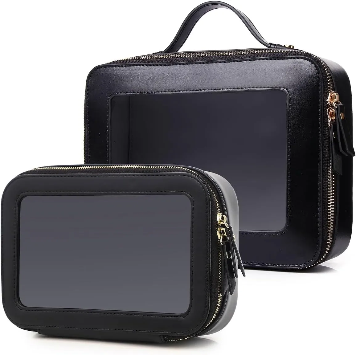 Clear Makeup Bag for Women Waterproof Travel Cosmetics and Toiletries Case Portable Makeup Oaganizer Bag Clear Car Bag with Zipper (Black, M L-1)