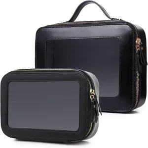 Clear Makeup Bag for Women Waterproof Travel Cosmetics and Toiletries Case Portable Makeup Oaganizer Bag Clear Car Bag with Zipper (Black, M L-1)