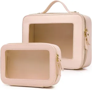 Clear Makeup Bag for Women Waterproof Travel Cosmetics and Toiletries Case Portable Makeup Oaganizer Bag Clear Car Bag with Zipper (Pink, M L-1)