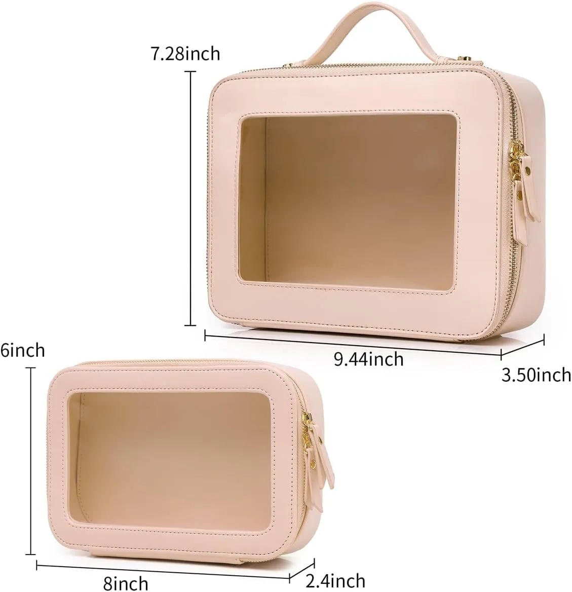 Clear Makeup Bag for Women Waterproof Travel Cosmetics and Toiletries Case Portable Makeup Oaganizer Bag Clear Car Bag with Zipper (Pink, M L-1)
