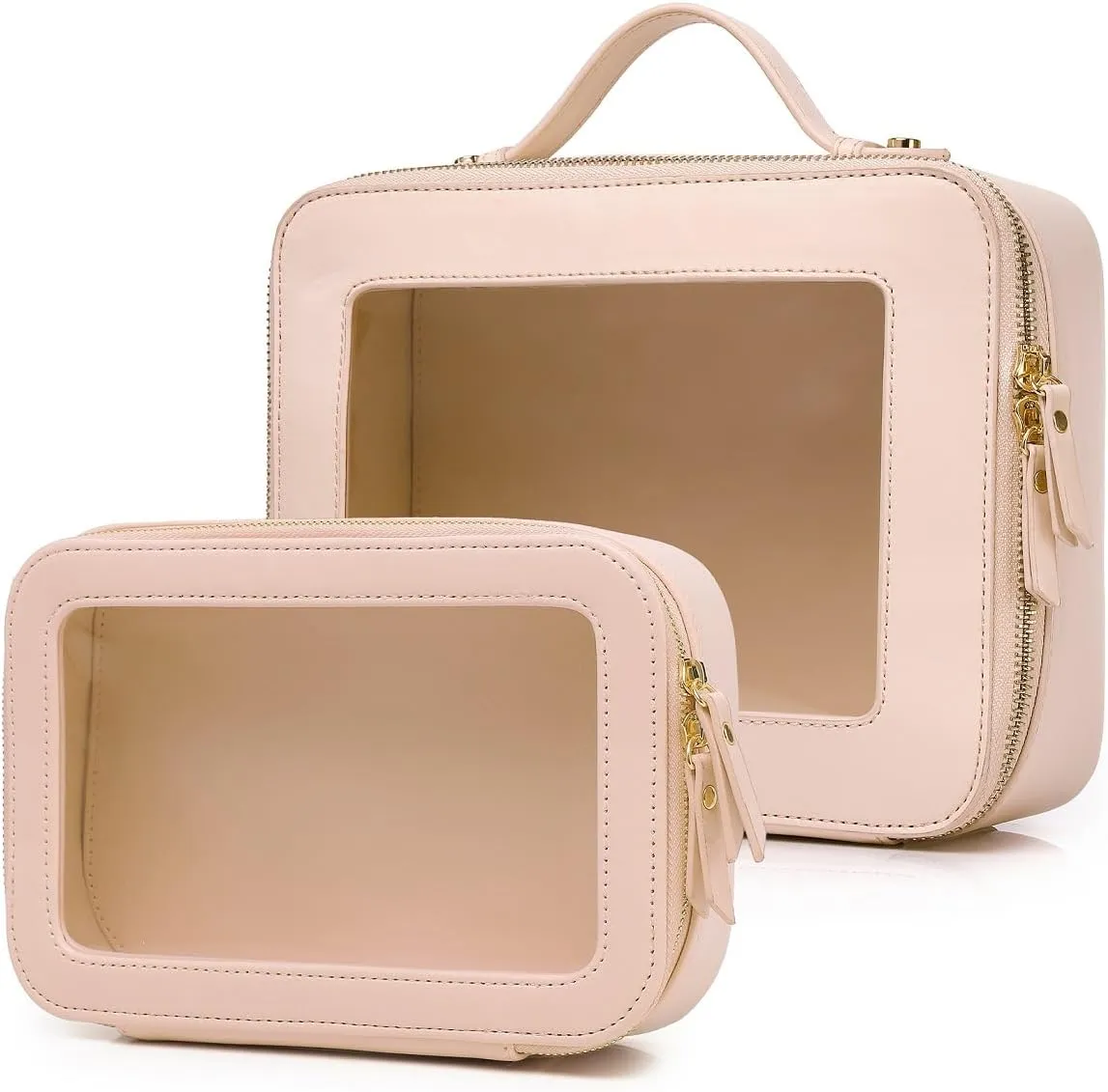 Clear Makeup Bag for Women Waterproof Travel Cosmetics and Toiletries Case Portable Makeup Oaganizer Bag Clear Car Bag with Zipper (Pink, M L-1)