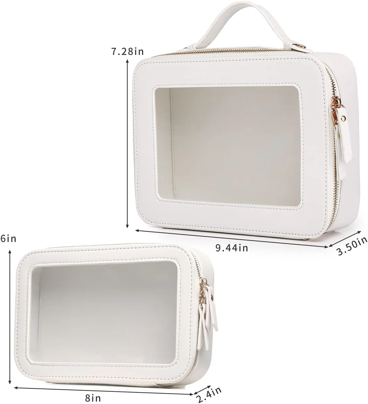 Clear Makeup Bag for Women Waterproof Travel Cosmetics and Toiletries Case Portable Makeup Oaganizer Bag Clear Car Bag with Zipper(White, M L-1)