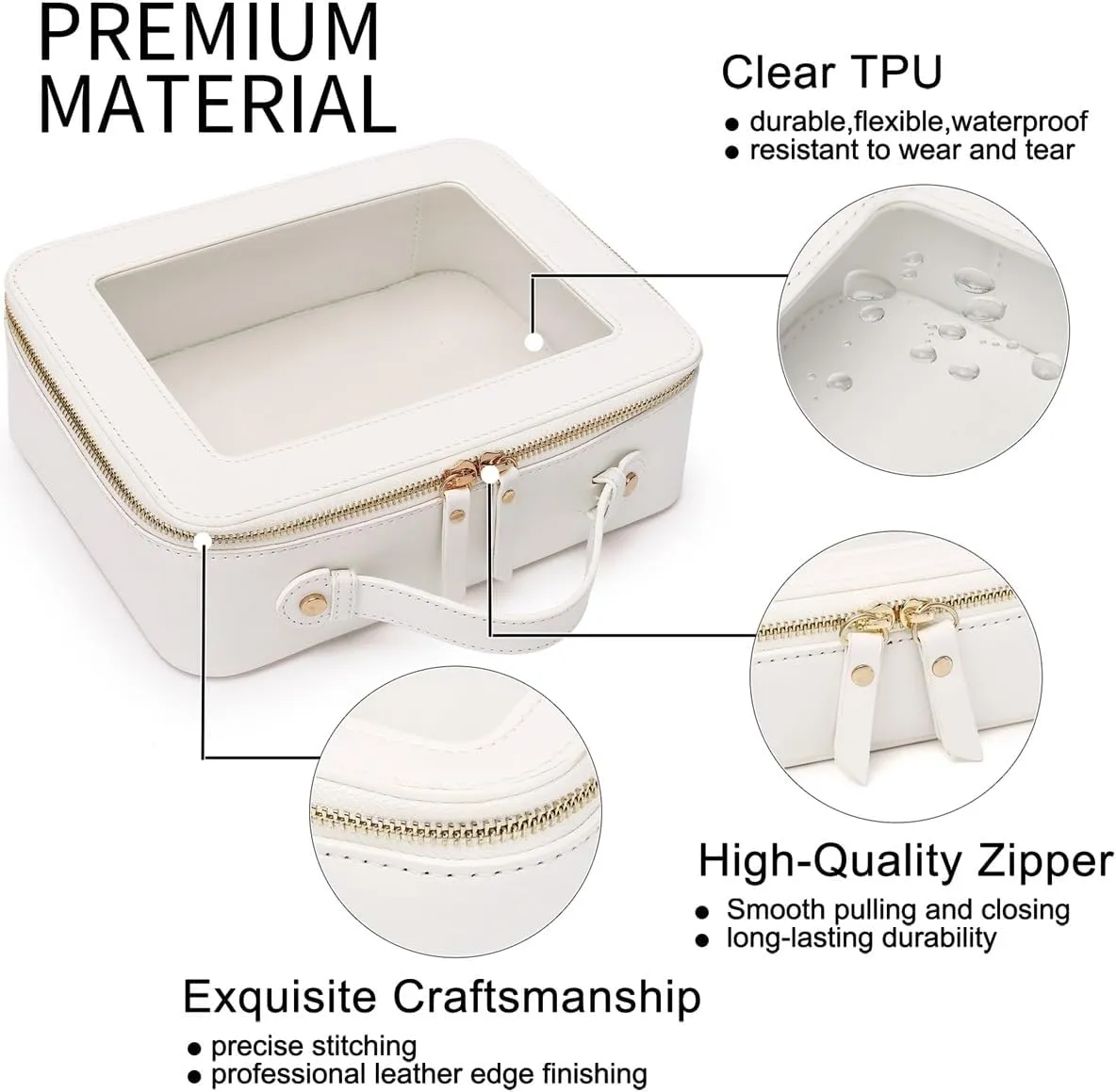 Clear Makeup Bag for Women Waterproof Travel Cosmetics and Toiletries Case Portable Makeup Oaganizer Bag Clear Car Bag with Zipper(White, M L-1)
