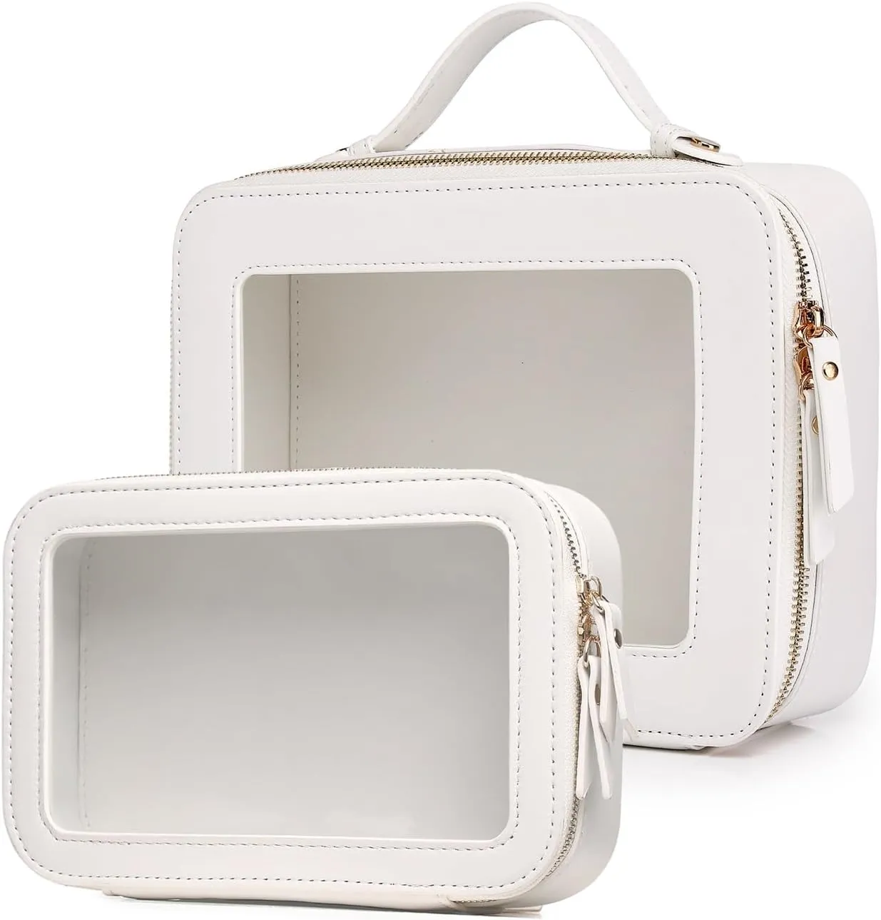 Clear Makeup Bag for Women Waterproof Travel Cosmetics and Toiletries Case Portable Makeup Oaganizer Bag Clear Car Bag with Zipper(White, M L-1)