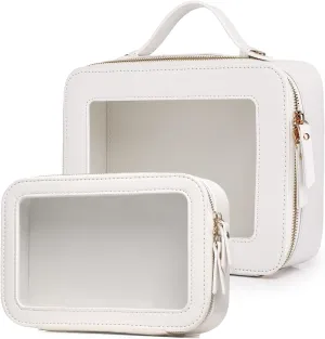 Clear Makeup Bag for Women Waterproof Travel Cosmetics and Toiletries Case Portable Makeup Oaganizer Bag Clear Car Bag with Zipper(White, M L-1)