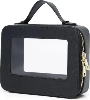 Clear Makeup Bag for Women Waterproof Travel Makeup Case Portable Cosmetic Case Toiletry Bag Car Organizer with Zipper (Black, L)