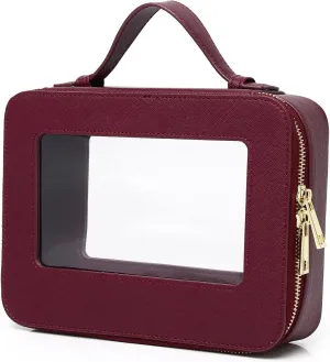 Clear Makeup Bag for Women Waterproof Travel Makeup Case Portable Cosmetic Case Toiletry Bag Car Organizer with Zipper (X/Burgundy, L)