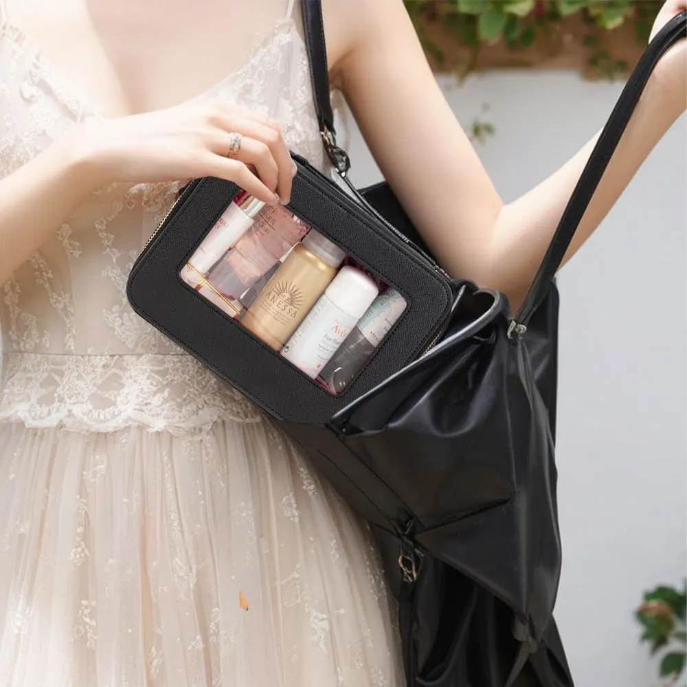 Clear Makeup Bag Set - TSA Approved Large Waterproof Travel Makeup Bags with Zipper - Cosmetic Bag Organizer for Purse & Car