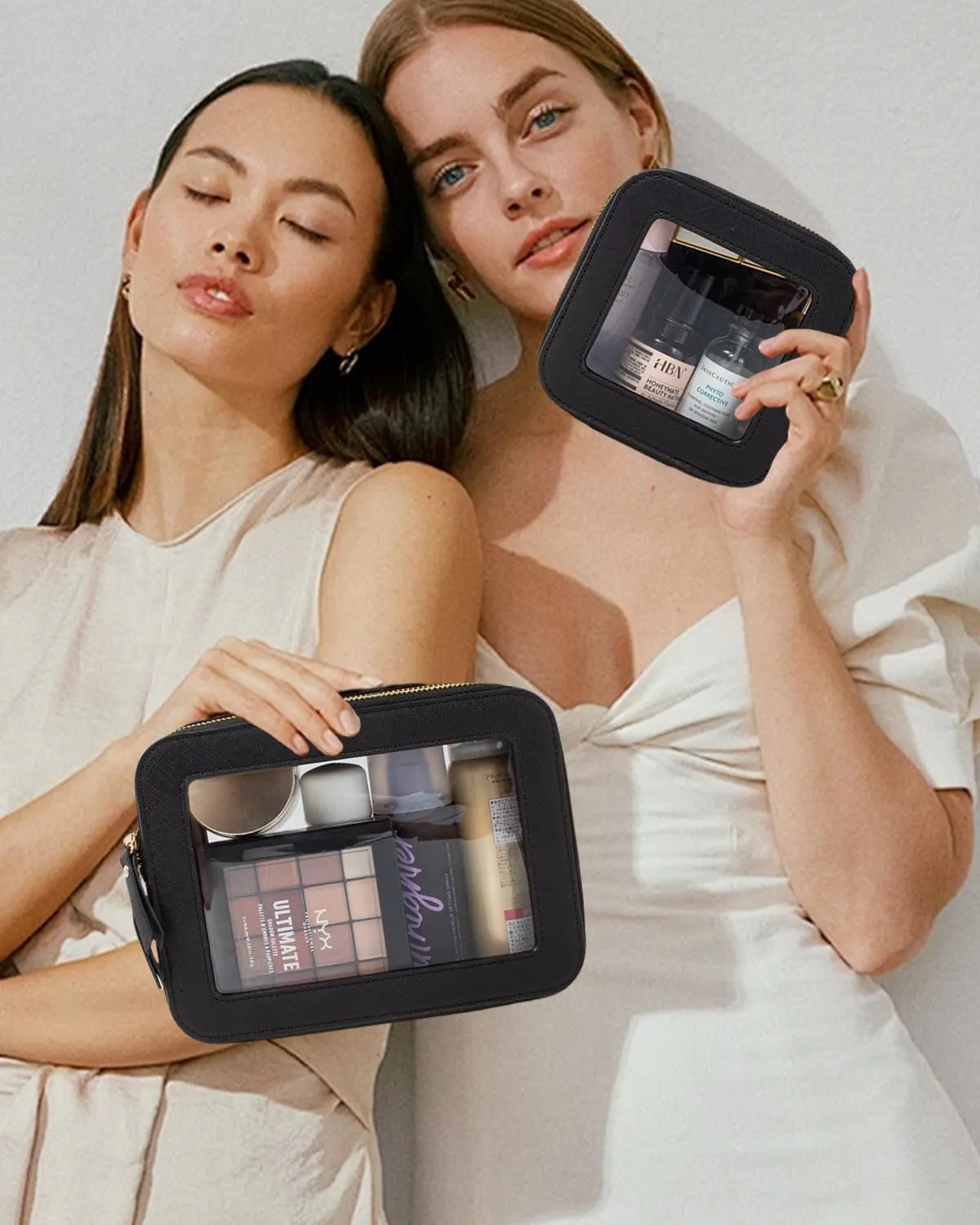 Clear Makeup Bag Set - TSA Approved Large Waterproof Travel Makeup Bags with Zipper - Cosmetic Bag Organizer for Purse & Car