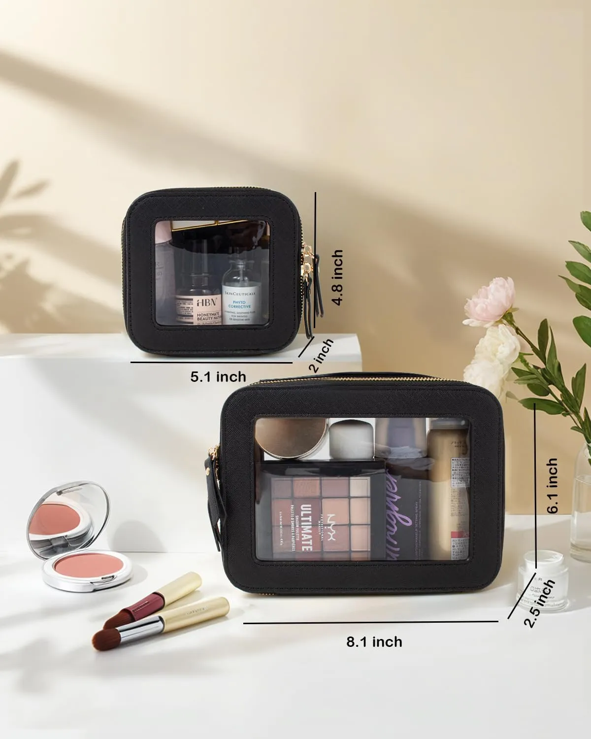 Clear Makeup Bag Set - TSA Approved Large Waterproof Travel Makeup Bags with Zipper - Cosmetic Bag Organizer for Purse & Car
